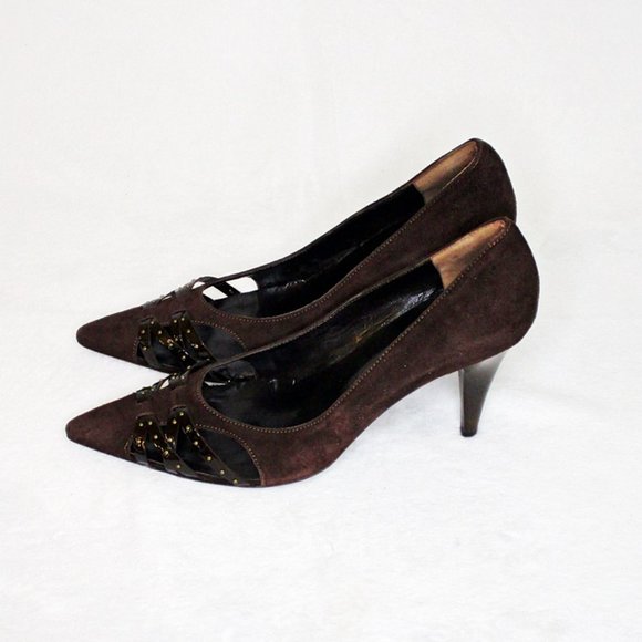 Bolsa Italian Suede Studded Brown Pumps NIB New - Picture 3 of 9